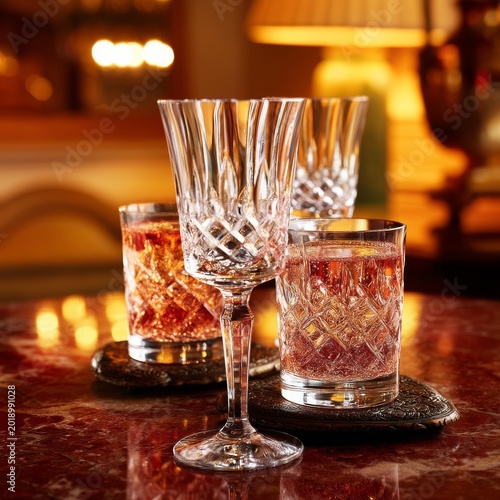 Cocktails With Ice Served on a Bar Table During Evening Hours