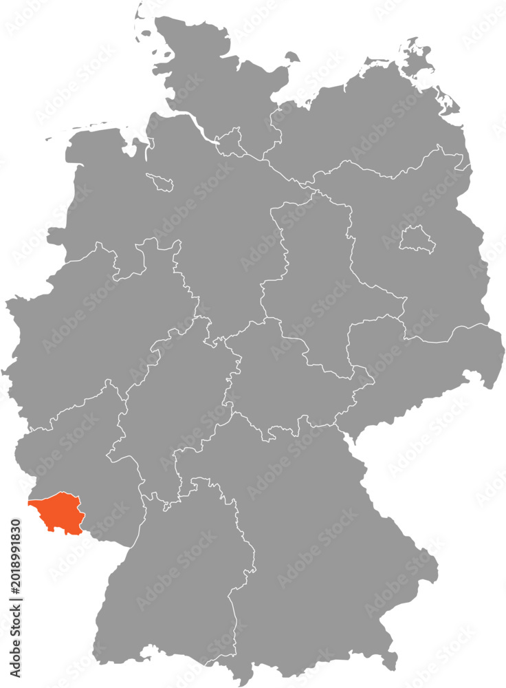 Fototapeta premium Saarland Location on Map of Germany with States and Regions Editable Cartographic Illustration