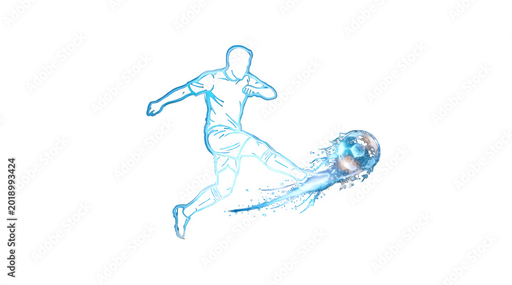 Fototapeta premium Stylish Soccer Player Kicking Shiny Ball Digital PNG