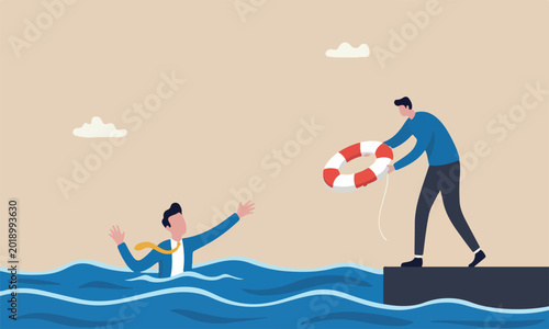 Foto Help in crisis business security aid to solve problem, emergency lifebuoy concep