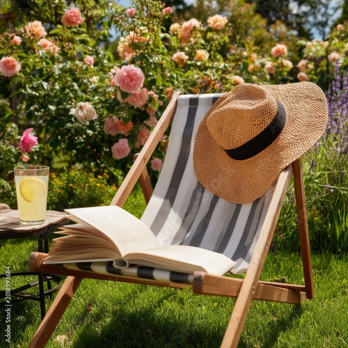Enjoying a Drink and a Book in a Garden With Flowers and Sunshine
