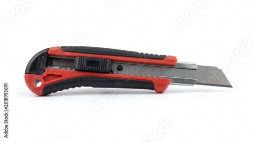 Utility knife with red handle.