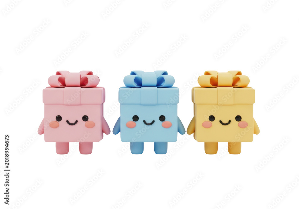 Obraz premium Three cute colorful gift boxes isolated on transparent background