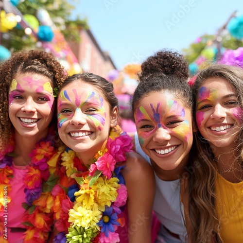 Children Enjoy Face Painting at a Colorful Summer Festival in the Park Celebr...