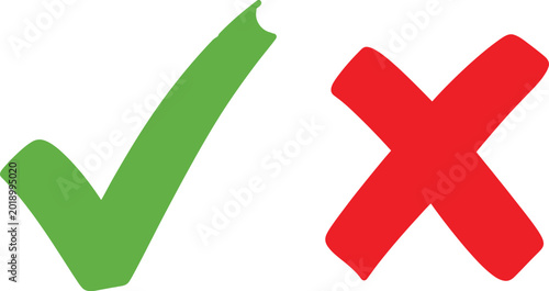 Tableau sur toile Green check mark and red cross symbol for correct or incorrect answer