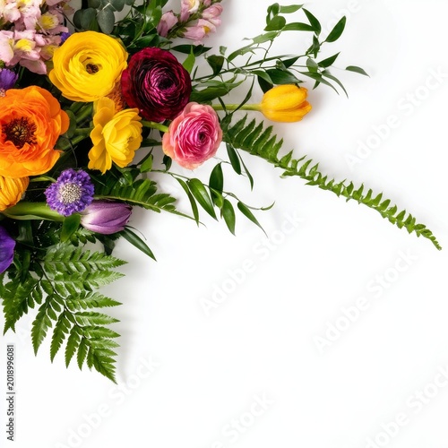 Bright Flowers Arranged on a White Surface for Display at a Spring Event