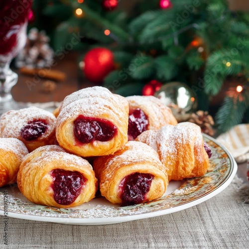 Fresh Baked Pastries With Jam on a Plate During the Holiday Season