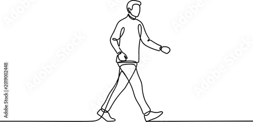 Cuadro en lienzo Man walking, continuous line art drawing, minimalist style, isolated on white ba