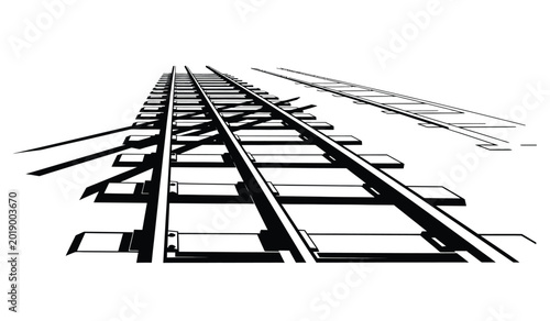 Bild auf Leinwand A black and white silhouette of railroad tracks extending into the distance on a