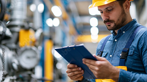 Experienced male quality control engineer inspecting machinery in a factory workshop, precision manufacturing, quality assurance process, technical inspection, protective gear,