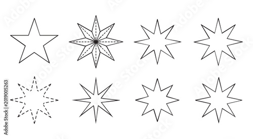 Schilderij op canvas Set of star icons for decoration and design, different types of vector line shapes and forms