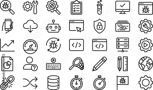 Software development and programming line icons set for web design