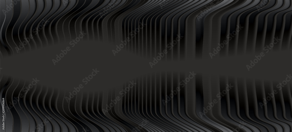 Obraz premium Abstract Black Wave Tunnel Background with Futuristic Metallic Curves and Smooth Dark Gradient Design