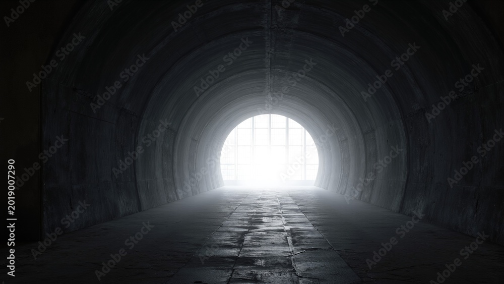 Obraz premium Dark Grunge Industrial Garage Tunnel Corridor with Backlit Windows