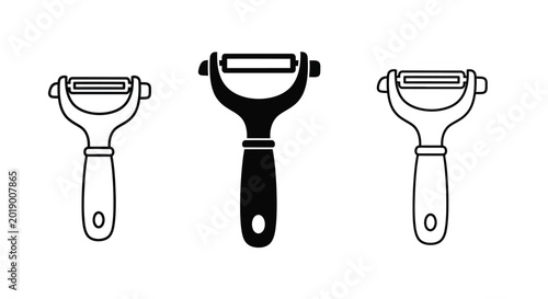 Fotografi Vegetable peeler silhouettes on a white background