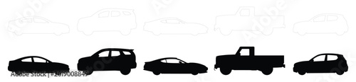 Photos Minimal style CAD vehicle silhouette and outline set, car design elements symbol for architecture transport illustration