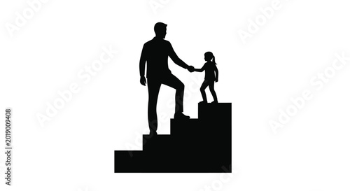 Obraz na płótnie Father helping daughter climb stairs black silhouette