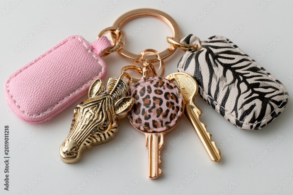 Fototapeta premium Decorative keychain with zebra and leopard designs