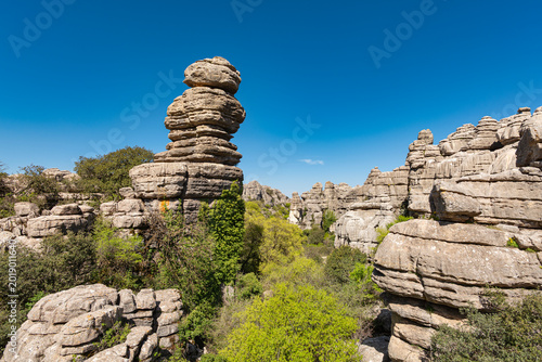 Surreal karst limestone rock formations at El Torcal de Antequera Natural Park, Spain.