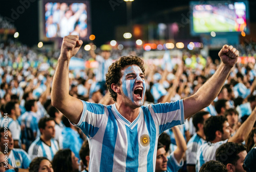 Argentinian fan celebrating in stadium