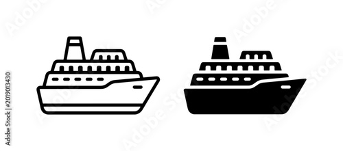 Konstfotografi Cruise Ship Icons, Liner Vector Graphics, Passenger Boat Simple Symbols