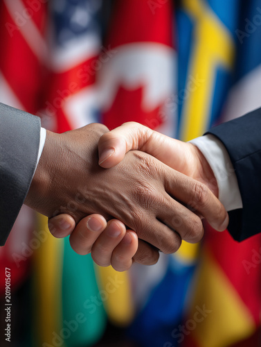 People shaking hands representing international diplomacy and cooperation