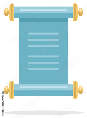 Blue Scroll Document with Golden Holders and Abstract Text Lines Flat Illustration Design