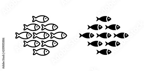 Foto Two Fish School Icons, Outline and Solid Fill, Aquatic Life Vector Art
