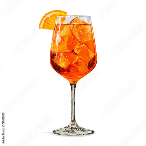 Fotografi Flat-design 2D vector artwork of a Aperol Spritz, styled as an icon and isolated