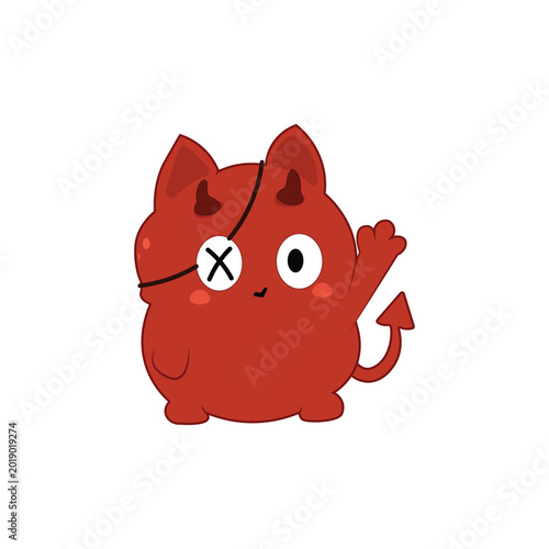 Cute Devil Cat Saying Hi Sticker Vector Graphic Resource
