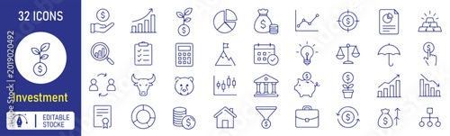 Canvas Print Set of 32 Investment icons Each icon will be different, create a vector outline