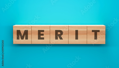 Foto Merit Recognition Concept Presented With Wooden Letter Blocks Representing Achie