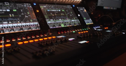 Digital sound mixing desk audio engineer control screen display live music concert show