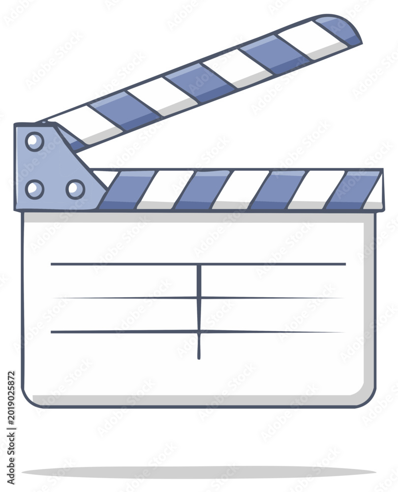 Fototapeta premium Simple cartoon illustration of an open and blank movie clapperboard with blue stripes