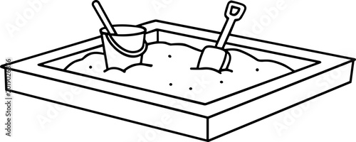 Foto Sandbox with bucket and shovel, line art illustration for children's play