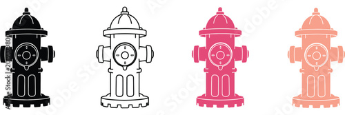 Foto Fire hydrant icon set vector illustration featuring urban water hydrant equipmen