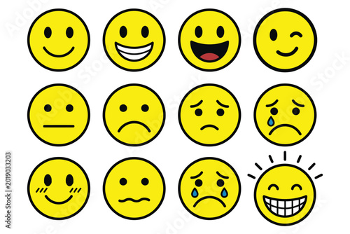 Collection of various emoticon faces expressing different emotions and reactions
