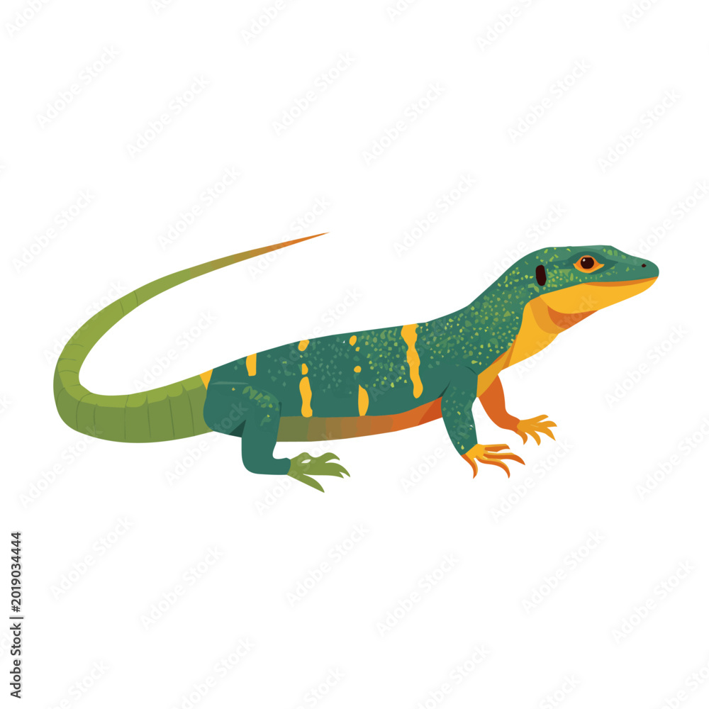 Obraz premium Flat 2D minimalist illustration of a Monitor Lizard, modern vector design with white background.