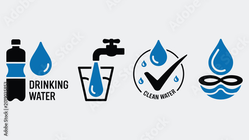 Photos Stay hydrated water icon set featuring clean drinking water symbols refreshing l