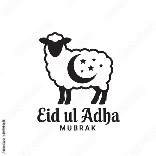Eid ul adha sheep with lantern under starry night Vector