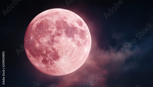 Vivid Pink Supermoon Illuminating The Dark Night Sky In Its Full Glory, Creating A Mesmerizing And Enchanting Display.