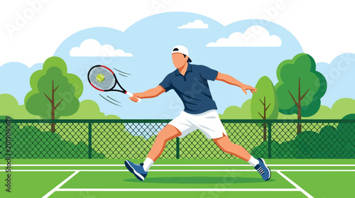 Konstfotografi Flat vector illustration of a male tennis athlete returning the ball with a stro