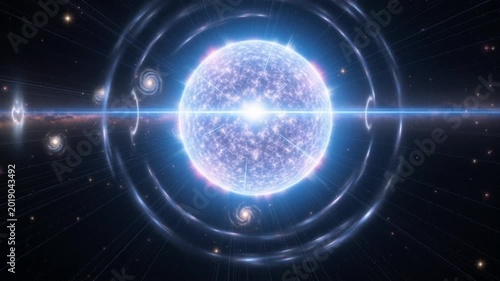 futuristic wormhole portal in deep space with glowing energy rings and