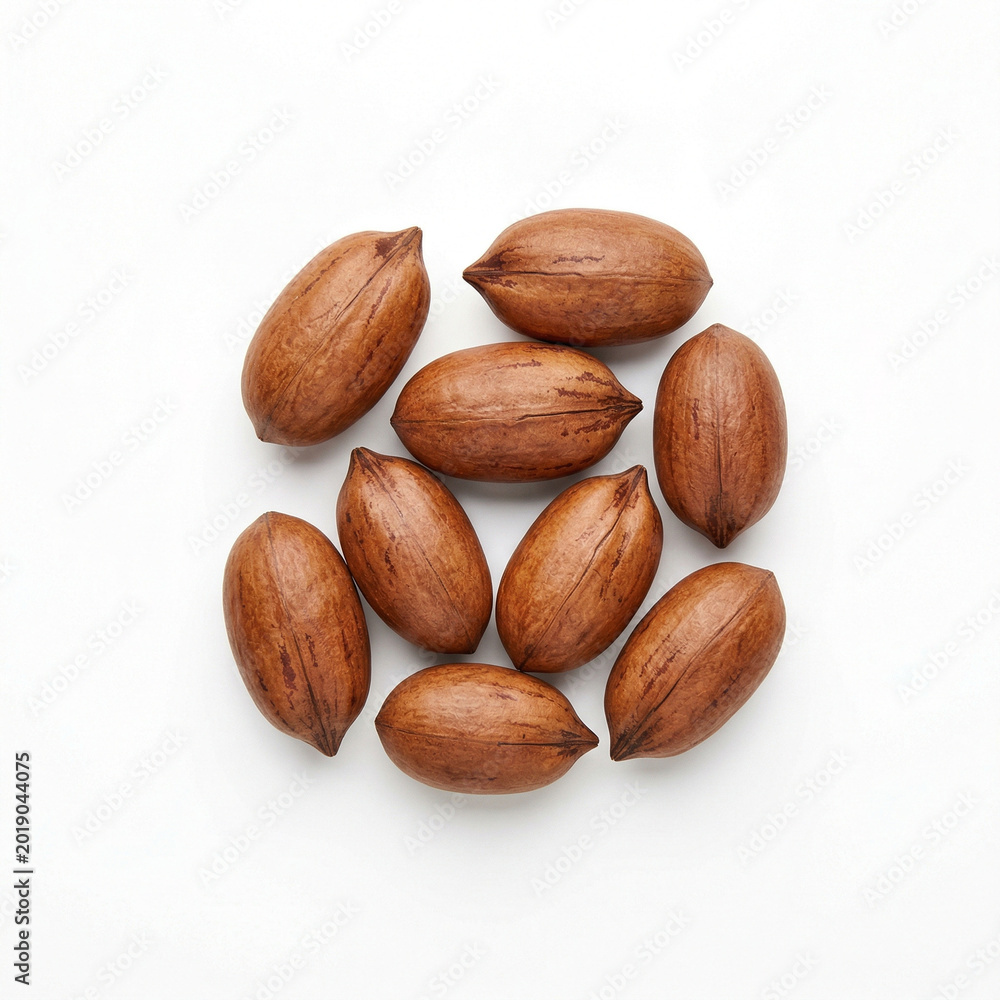 Obraz premium Brown pecan nuts arranged on a white background 