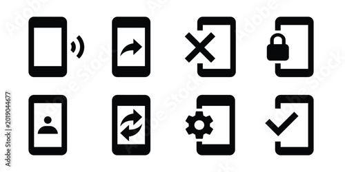 Smartphone icons set with communication and security symbols on dark background