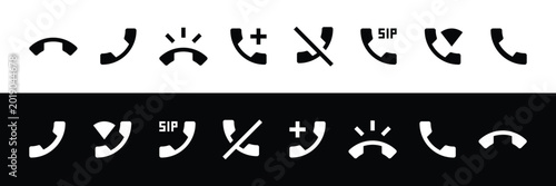 Phone icons set on white and black background for communication symbols
