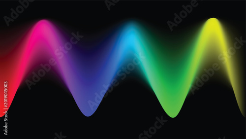 Spectrum waveforms with neon glow on black background