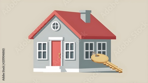 Small residential house icon paired with a golden metal house key