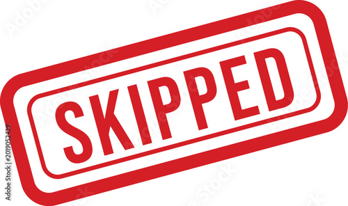 Foto Red 'skipped' stamp on white background a symbol of omission or delay