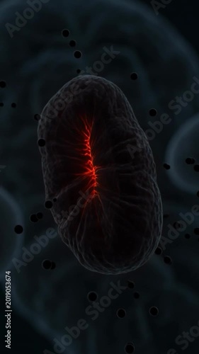  3D mitochondrial failure in alzheimer neuron. Energy concept.